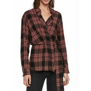 ALLSAINTS Miki Wrap Pink Black Plaid Shirt XS